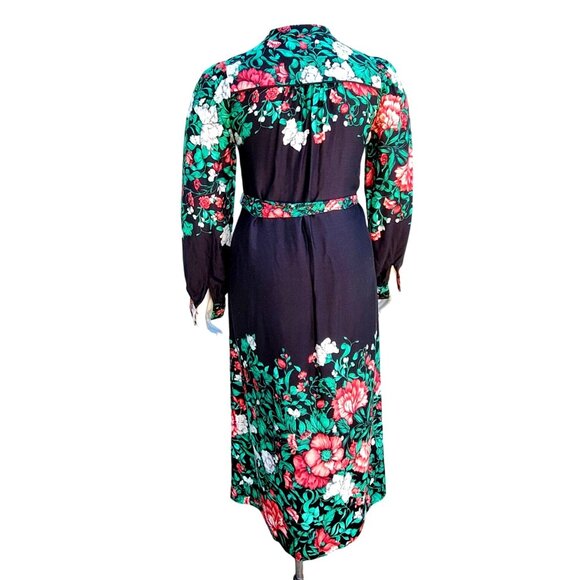 Anthropologie Bohemian Midi Shirt Dress 12 Long Sleeve Black and Green Floral - Picture 5 of 12